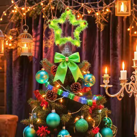 Green Plush Star Ornament for Christmas Tree Top Holiday Festive Creative Grinch Decoration Christma