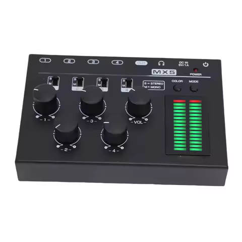 4 Channel Mixer Stereo/Mono Four Channel Mini Audio Mixer LED Display Compatibility Audio Mixer Elec