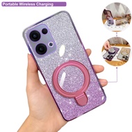 Casing oOppo Reno 13 13F Pro 4G 5G Glitter Ring Holder Magnetic