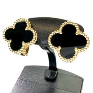 Pre-owned Van Cleef & Arpels Vintage Alhambra Onyx Earrings in 18K Yellow Gold, 7.6g, for Women