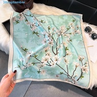 SEPTEMBER Bandana Scarf, Luxury Soft Square Silk Scarf, New Elegant Floral Print Polyester Hijab Sca