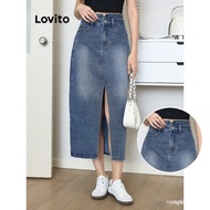 【In stock】Lovito Women Casual Plain Split Front Pocket Denim Skirts L100MD060 2FJS H5MJ POXW DCGY HD