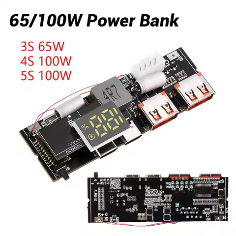 65/100W Power Bank 2‑5S Lithium Battery DIY Powerbank Board Bidirectional PD Fast Charge MPPT Solar 
