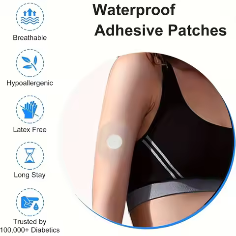Freestyle Sensor Cover for Libre2, Waterproof Transparent Adhesive Patches, Hypoallergenic, Latex-Fr