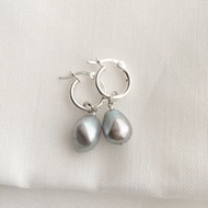 銀製巴洛克灰珍珠耳環