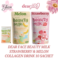Dear Face Beauty Milk Premium Japanese Melon/Strawberry Collagen Drink 10 Sachets FDA Approved 180g
