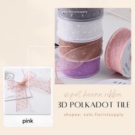 READY 1 ROLL 20 YARDS IMPORTED 3D POLKA DOTS TILE RIBBON 4CM WIDTH PREMIUM GIFT BOUQUET GIFT FLOWERS