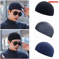 SIRENU8Y0C Knitted Cap, Brimless Elastic Vintage Dome Hat, Street Keep Warm Coarse yarn Solid Color 