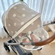 Baby Stroller Mosquito Net Full Cover Summer Breathable Mosquito Cover Daisy Embroidery Gauze Sunshade Stroller Accessories