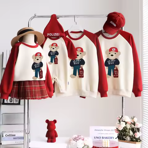 Christmas Sweatshirts for The Whole Family Matching Bear Print Clothes New Year Mom Dad and Son Daug