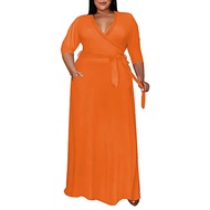 Runwind plus size dress for women - 3/4 sleeve V neck printing maxi dresses for women （XL-6XL）