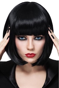 Black Bob Wigs for Women, 12'' Short Black Hair Wig with Bangs, Natural Fashion Synthetic Wig, Cute 