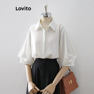 Lovito Elegant Blouse Plain Button front Puff Sleeve Blouses for Women L65ED001 (Multi-color)