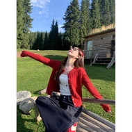 Women's red knit cardigan, early fall outfit, vintage sweater CNY, Jacket spring and autumn