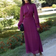 Berry Print Maxi Dress With Ruffle Details. Fall, Party, Going Out And Elegant Style.