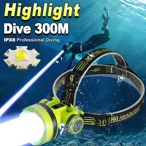 Newest Professional Diving Headlight Rechargeable Underwater Lantern IPX8 Waterproof Super Bright Di