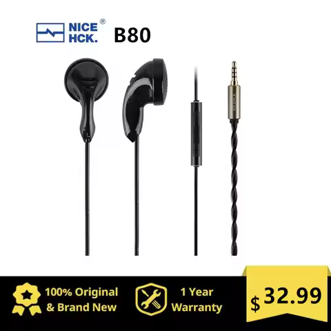 NICEHCK B80 Flat-Head Earbud 14.8mm PU TopologyBio Diaphragm Dynamic IEM 3.5/4.4mm Plug HD Microphon
