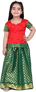 Kids Half Sleeve South Indian Traditional Pavda Pattu Lehenga Choli Pooja Special Baby Girls Ethnic Party Wear