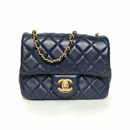 CHANEL CF口蓋包方胖子17墨藍色羊皮29開金扣金球調節扣肩帶肩背包
