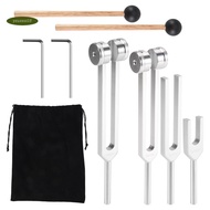Tuning Fork Parts (128Hz, 136.1Hz, 512Hz,4096Hz) with Reflex Hammer for Healing Chakra Set Healing M