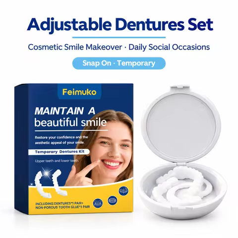 Feimuko Adjustable Dentures Set Snap On Temporary Denture Set For Cosmetic Smile Makeover For Daily 