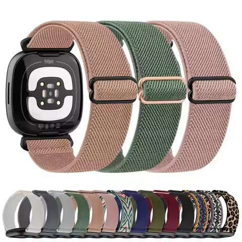 Elastic Nylon Watch Strap for Fitbit Versa 3/Versa 4 Band Bracelet for Fitbit Sense/ Sense 2 Strap W