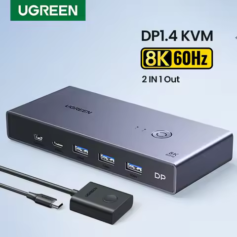 UGREEN DP 1.4 Switch 8K 60Hz KVM Switch 2 PCs Sharing Display Printer Keyboard Mouse DP Cable Displa