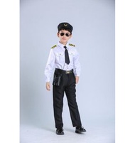 兒童空姐空少飛行員制服表演服裝（空少長袖款：長袖襯衫+長褲+領帶 尺碼：100-160CM）（下單后請聯絡客服確認發貨尺寸）