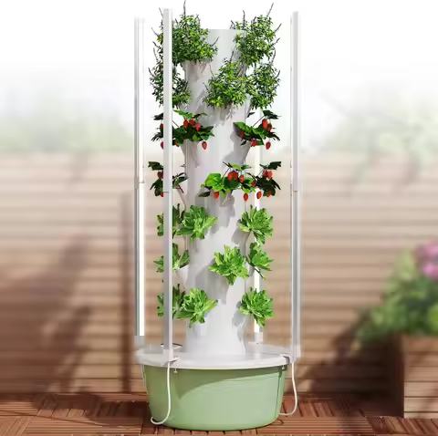 Hydroponic Growing Kit System, Tower Garden Hydroponic Tower with 4 LED Grow Lights, 7 Layer 28 Pots
