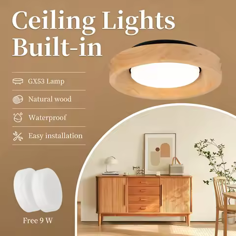 Recessed Spot LED Ceiling Light Wood Downlight Replaceable Bulb GX53 Spotlight for Kitchen Bedroom D