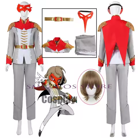 Anime P5 Crow Akechi Goro Cosplay Phantom Thieves of Hearts Goro Akechi Prince Ver Uniform Mask Hall
