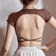 【LASYYOGA】(Padded) Sports Top Backless Quick Drying Tight Short Sleeve Gym Exercise
