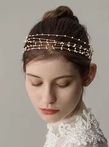 Women Bohemian Gold Beads Headband Bridal Wedding Headpiece Hair Jewelry Accessories for Bridal Hair
