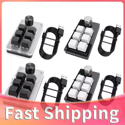 6 Key 1 Knob Programming Macro Knob Keyboard Bluetooth-Compatible/Wired RGB Copy Paste Mini Button f