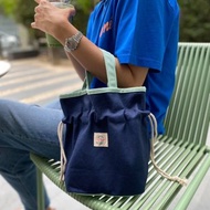 迷你海軍藍 / 薄荷綠織帶 帆布荷葉邊 斜背包 / 手提包