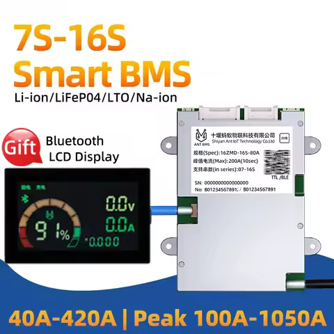 ANT Smart BMS LCD 10S 36V 16S 48V 13S 7S 8S 24V 12S 14S Lifepo4 Li-ion 18650 Battery 40A 100A 200A 4