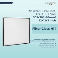 Solidas - Minipleat HEPA Filter AHU HVAC Class HEPA H14 - 305x305x69 mm / 12x12x3 Inch