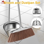 Broom and Dustpan Set with Long Handle Heavy Duty Stainless Steel Dustpan with Broom Upright Broom D