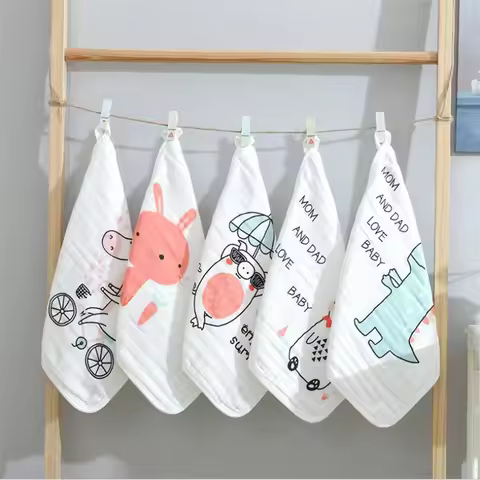 5pcs/Set Baby Small Face Towel 6 Layers Muslin Cotton Baby Handkerchief Burp Cloth 30x30cm Newborn D