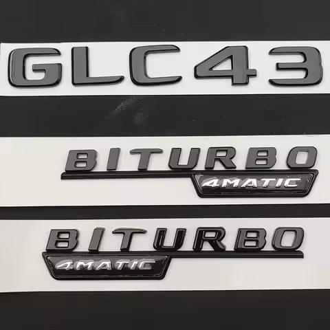 Applicable to Mercedes-Benz ABS Black Car Trunk Badge Sticker Logo GLC 43 Biturbo 4Matic Logo GLC43 