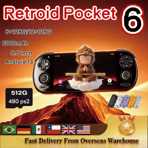 Retroid Pocket 6 Handheld Android Gaming Console 8Gen2 5.5 Inch 120Hz AMOLED Screen WiFi7 Bluetooth5