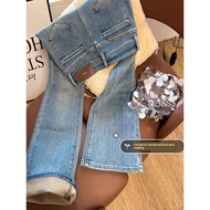 Plus Size Jean Shorts - Women's Fleece-Lined Retro Stretchy Slim Fit Flare Pants