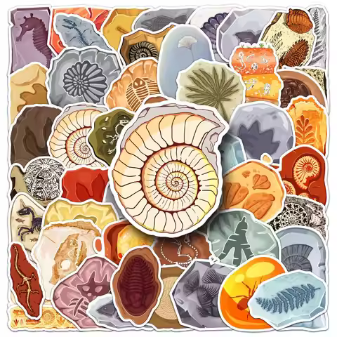 50PCS Prehistoric Fossil Graffiti Stickers Ammonite Amber Jurassic Decor for Luggage Skateboard Lapt