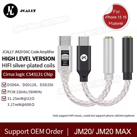 JCALLY JM20 Max CS43131 Type C to 3.5mm HiFi DAC JM20 Digital Audio Decoding USB C Earphone AMP Adap