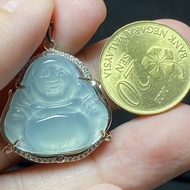 (Real Unit) [CERTIFICATE] A Grade Jadeite Natural Jade Laughing Buddha Pendant 2.96g+-[证书] 天然A货翡翠弥勒佛