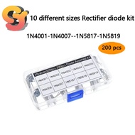 200pcs 10 Specifications Rectifier Diode Set 1N4001/1N4007/1N5817/1N5819
