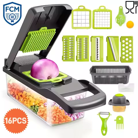 New Hot 16 in 1 Multifunctional Vegetable Chopper, with Container, Onion Chopper for Veggie, Fruit, 