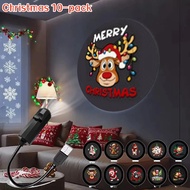 Christmas LED Night Light Projector 5V USB Santa Claus Snowman Moose Patterns 10 Switchable Modes Am