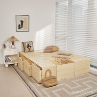Splicing Bed Rectangular Sitable Solid Wood Storage Box Widened Splicing Storage Box Tatami Bay Wind