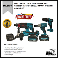 MAXX99 21V Cordless Hammer Drill Grinder Electric Drill / Impact Wrench Combo Set | 3 Months Warranty